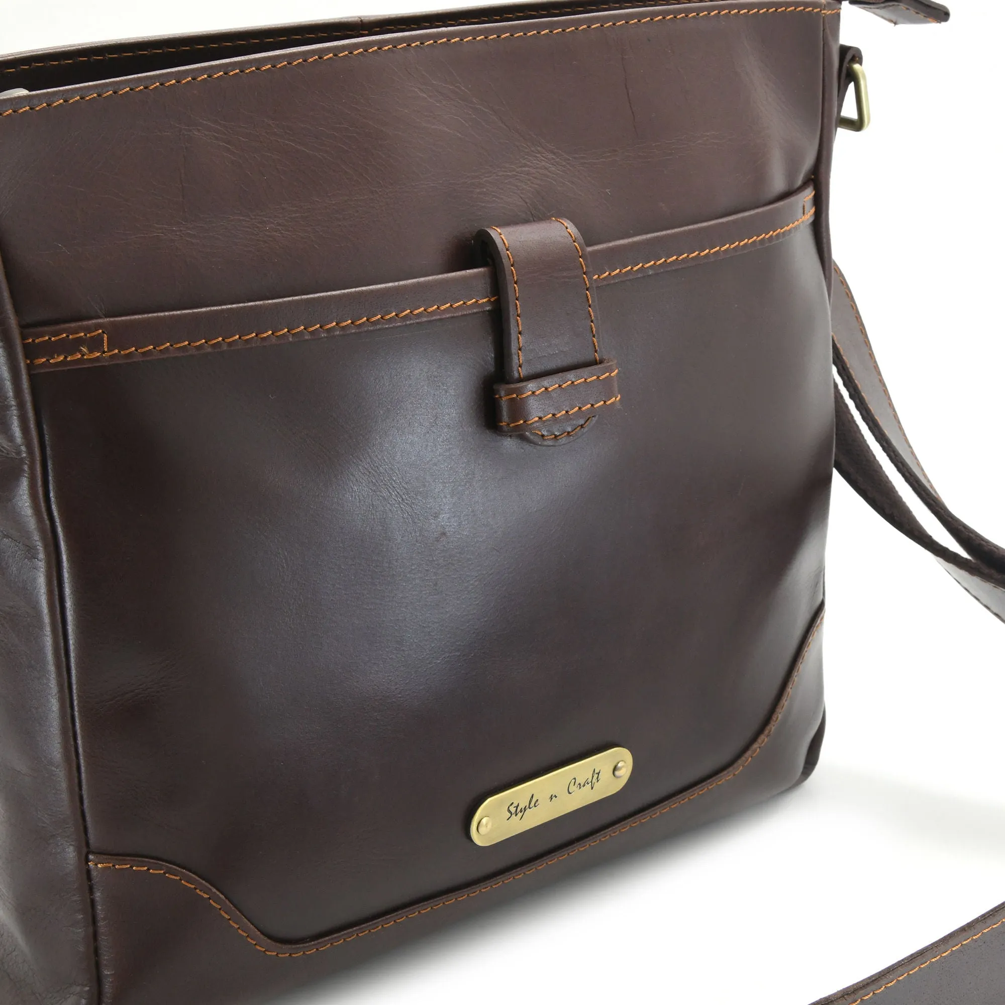 392001 Cross Body Satchel in Full Grain Dark Brown Leather | Style n Craft