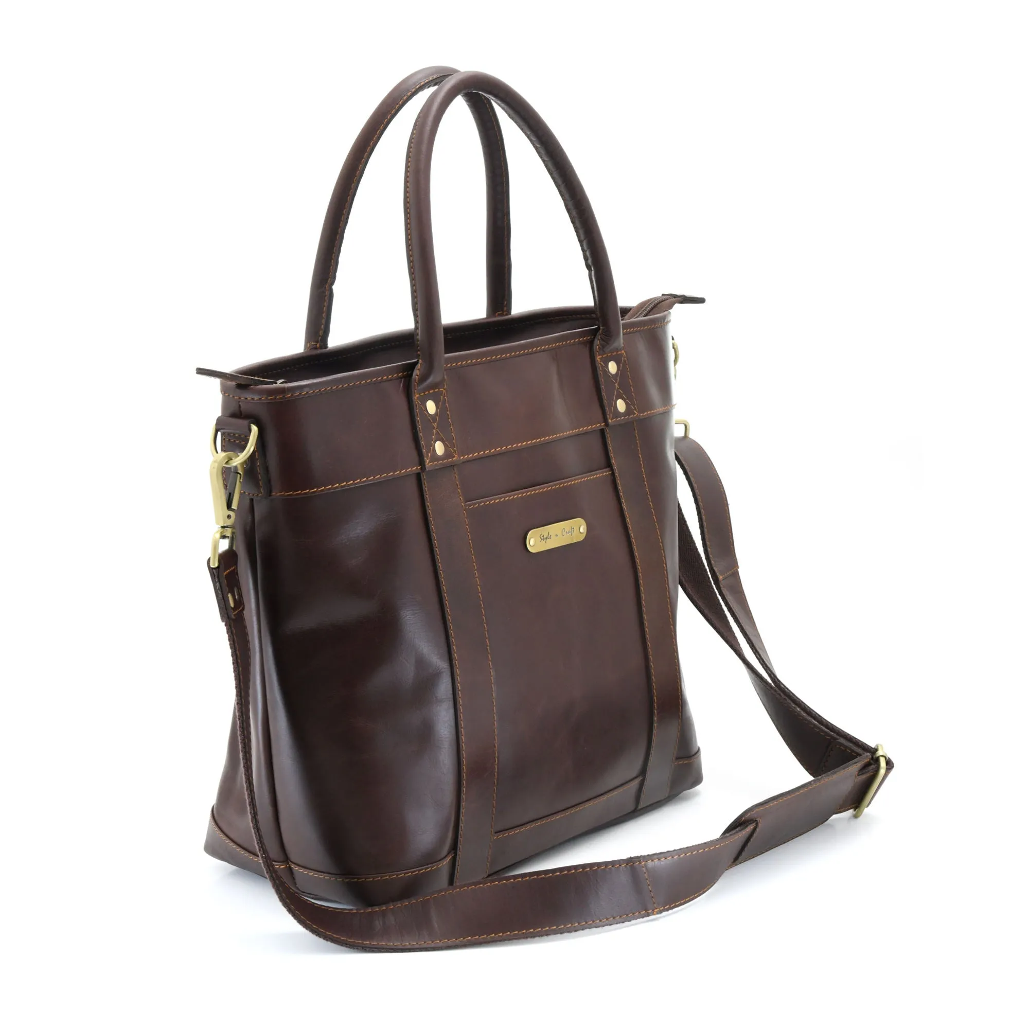 392003 Men's Tote Bag in Full Grain Dark Brown Leather | Style n Craft