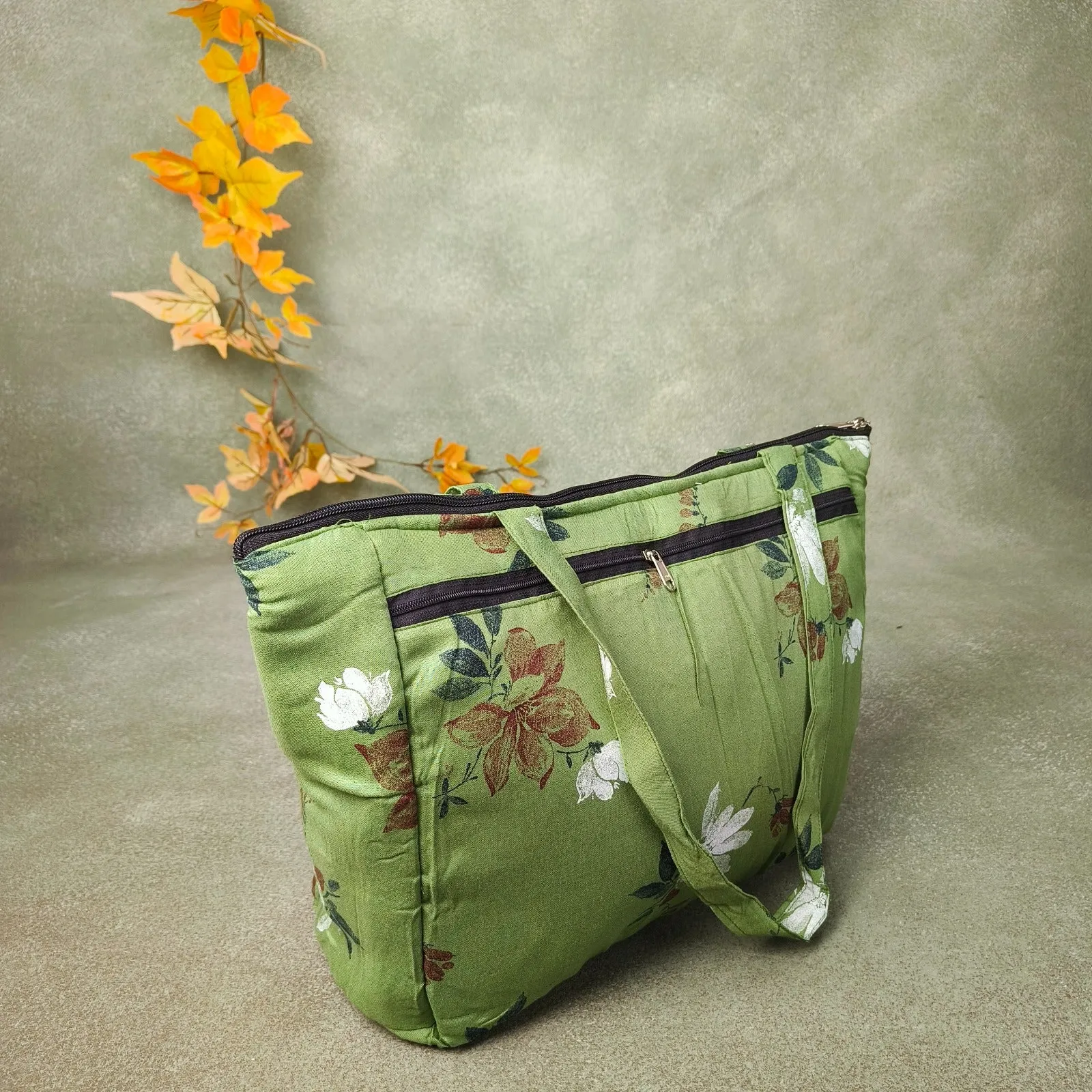 Baby Bag Diaper bag Hospital Bag Green with Floral Prints Design