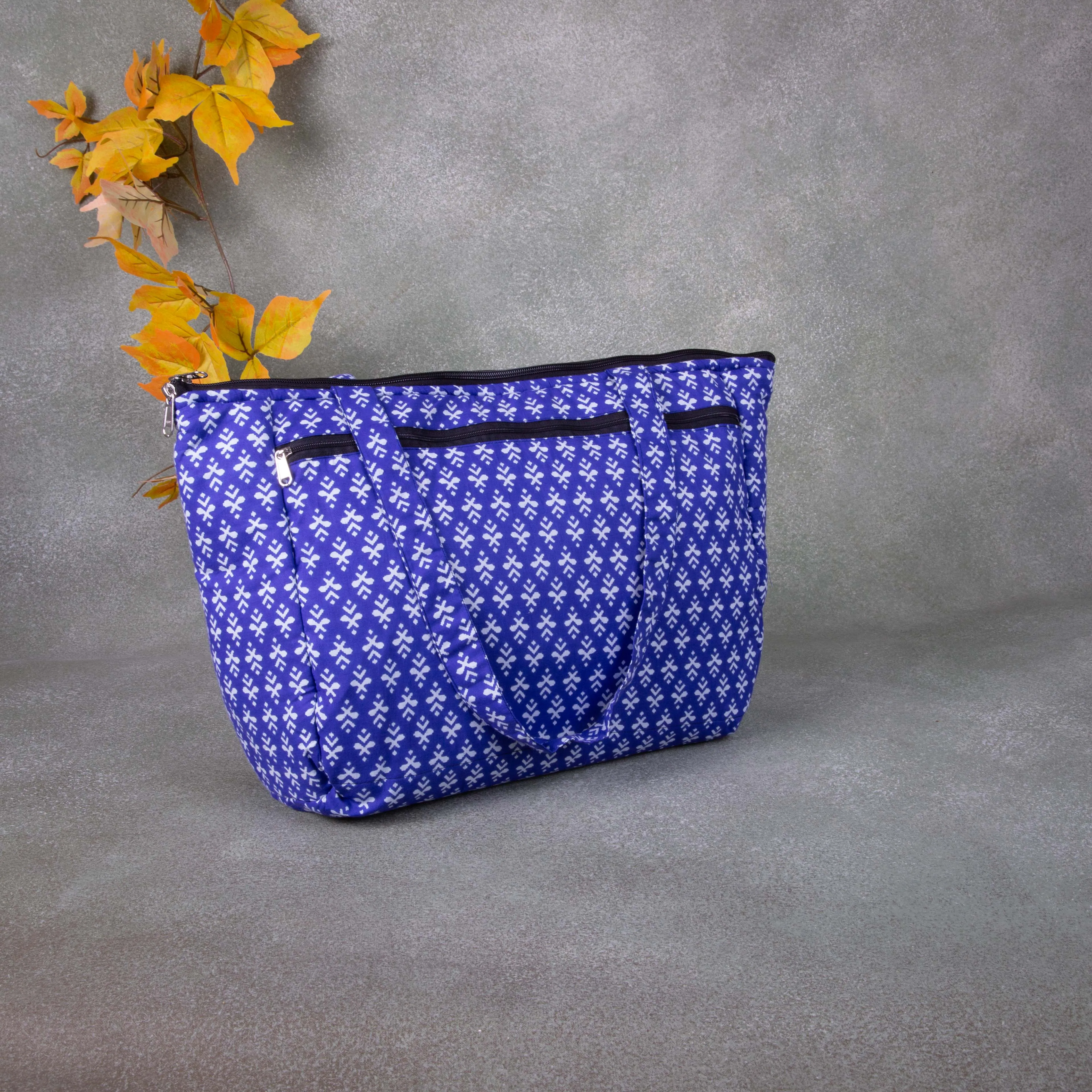 Baby Bag /Diaper bag/Hospital Bag Blue Colour with White Small Flower Design.