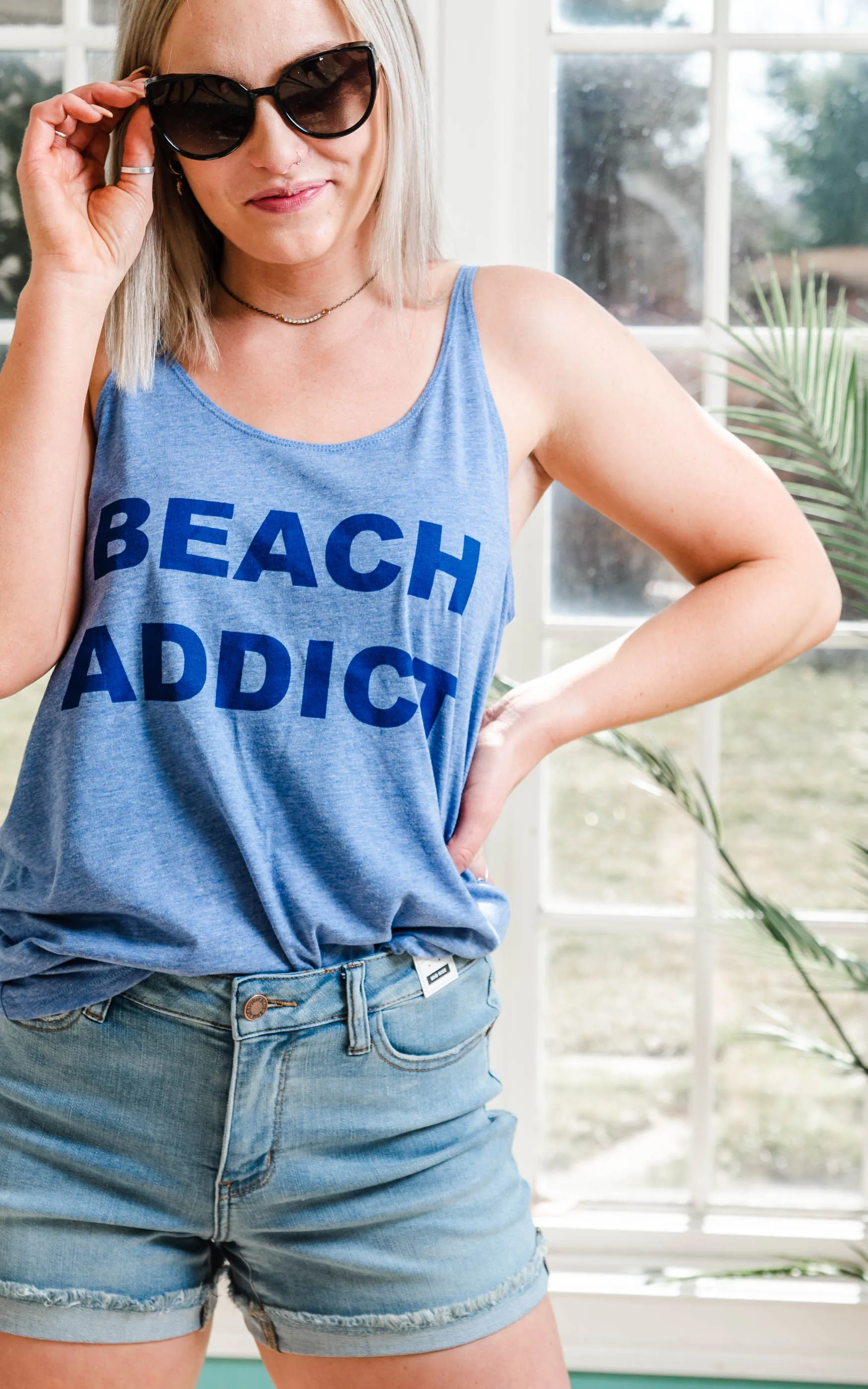 Beach Addict Slouchy Tank - Blue - Final Sale