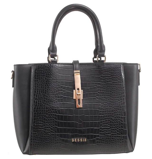 Black Croc 3 Compartment Tote - Bessie London