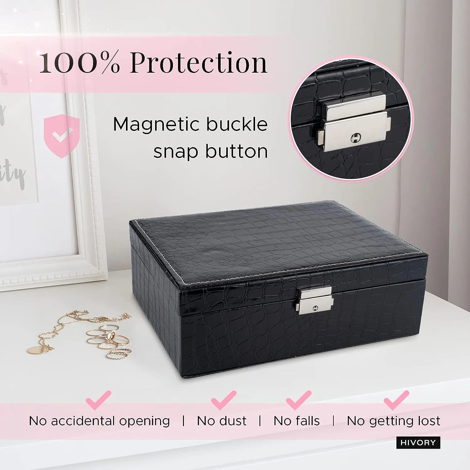 Blushbees® Double Layer Jewelry Box for Women (Black)