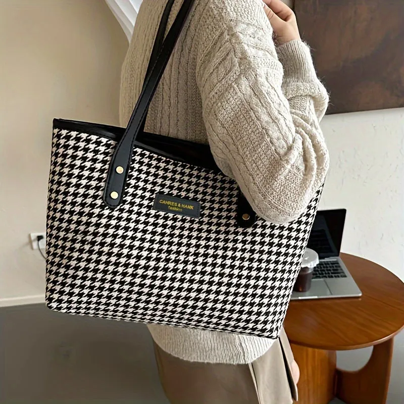 Chic Retro Houndstooth Tote Bag Style meets functionality