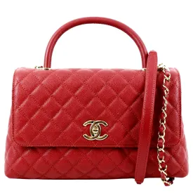 CL Medium Coco Quilted Caviar Leather Top Handle Shoulder Bag Red