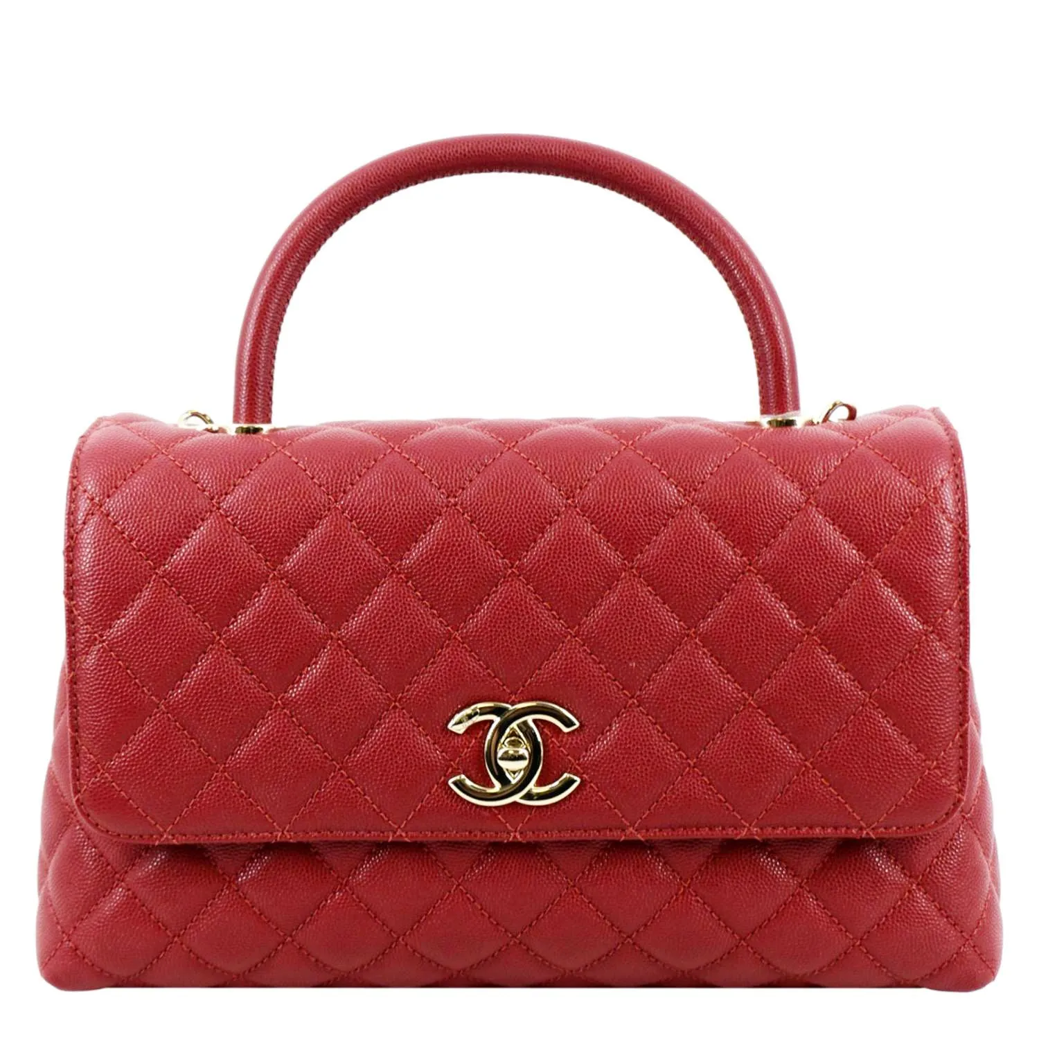 CL Medium Coco Quilted Caviar Leather Top Handle Shoulder Bag Red