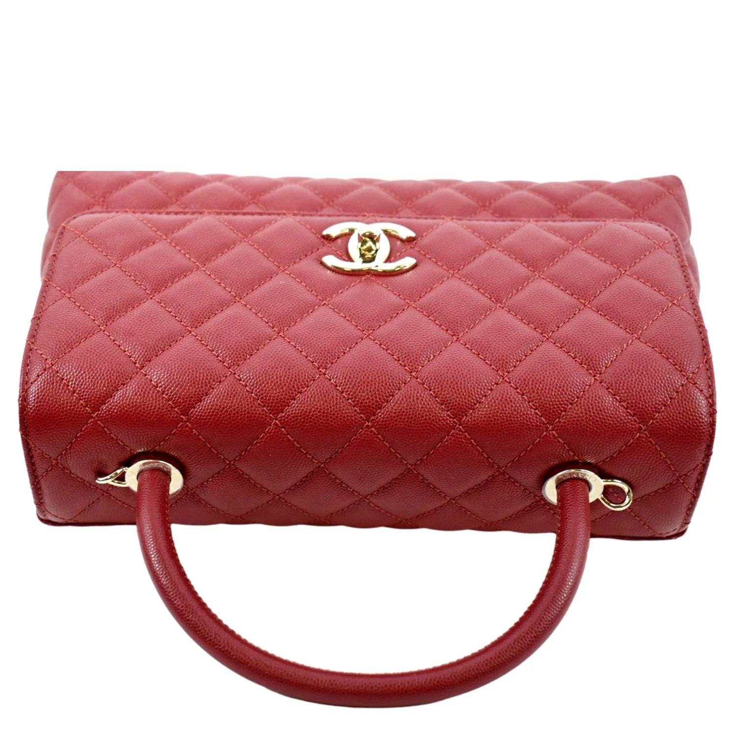 CL Medium Coco Quilted Caviar Leather Top Handle Shoulder Bag Red