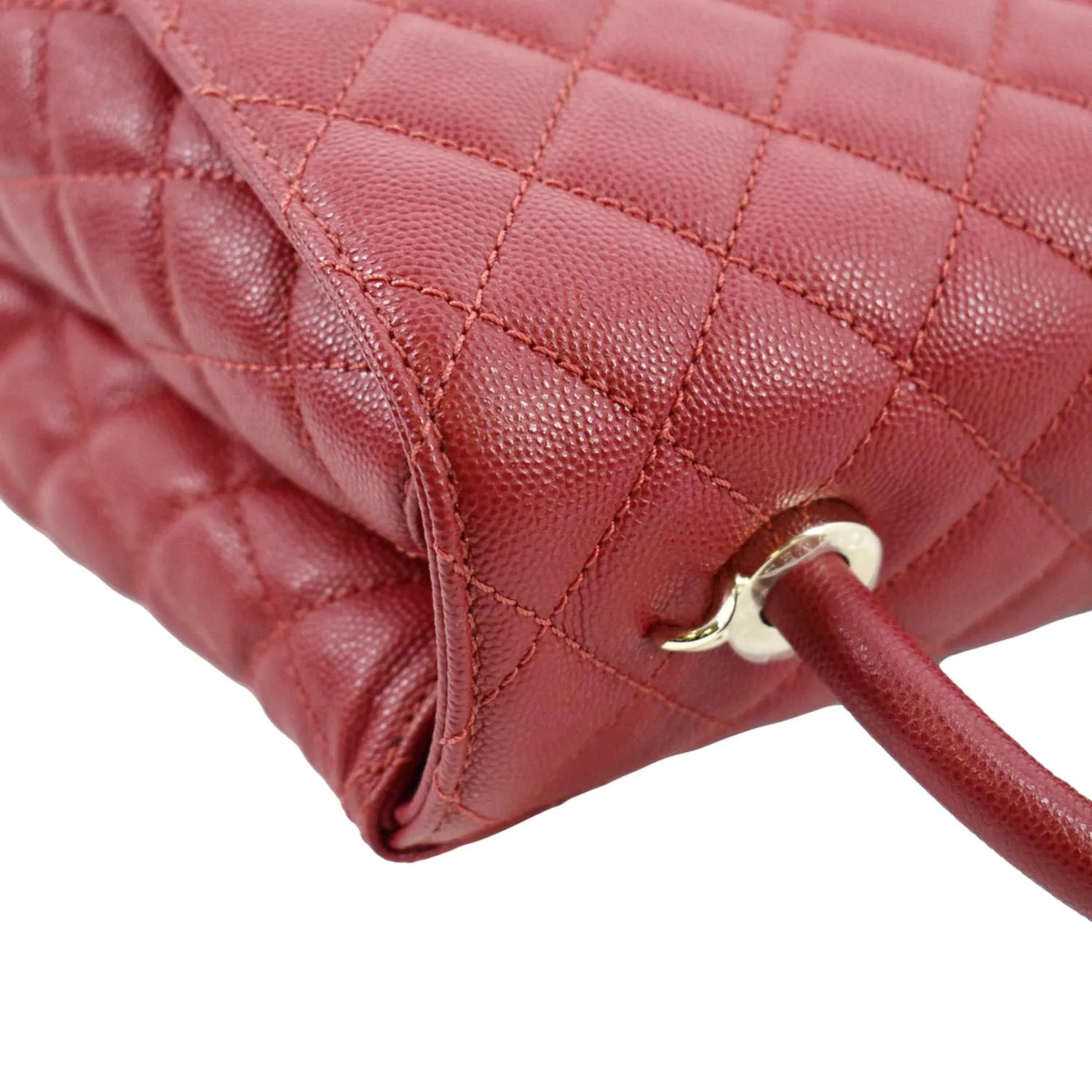 CL Medium Coco Quilted Caviar Leather Top Handle Shoulder Bag Red