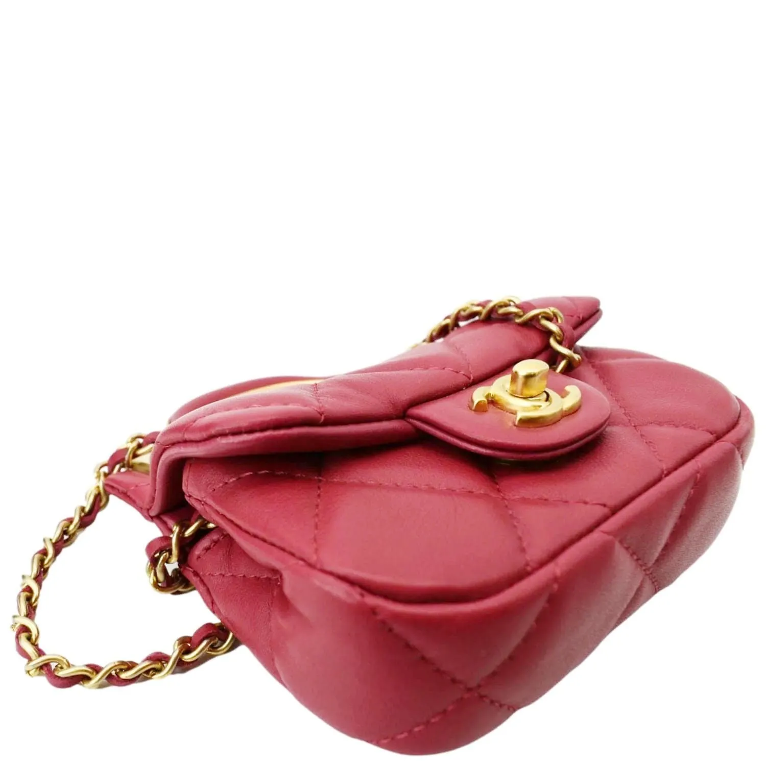 CL Women Top Handle Flap Card Holder Quilted Leather Chain Shoulder Bag Red