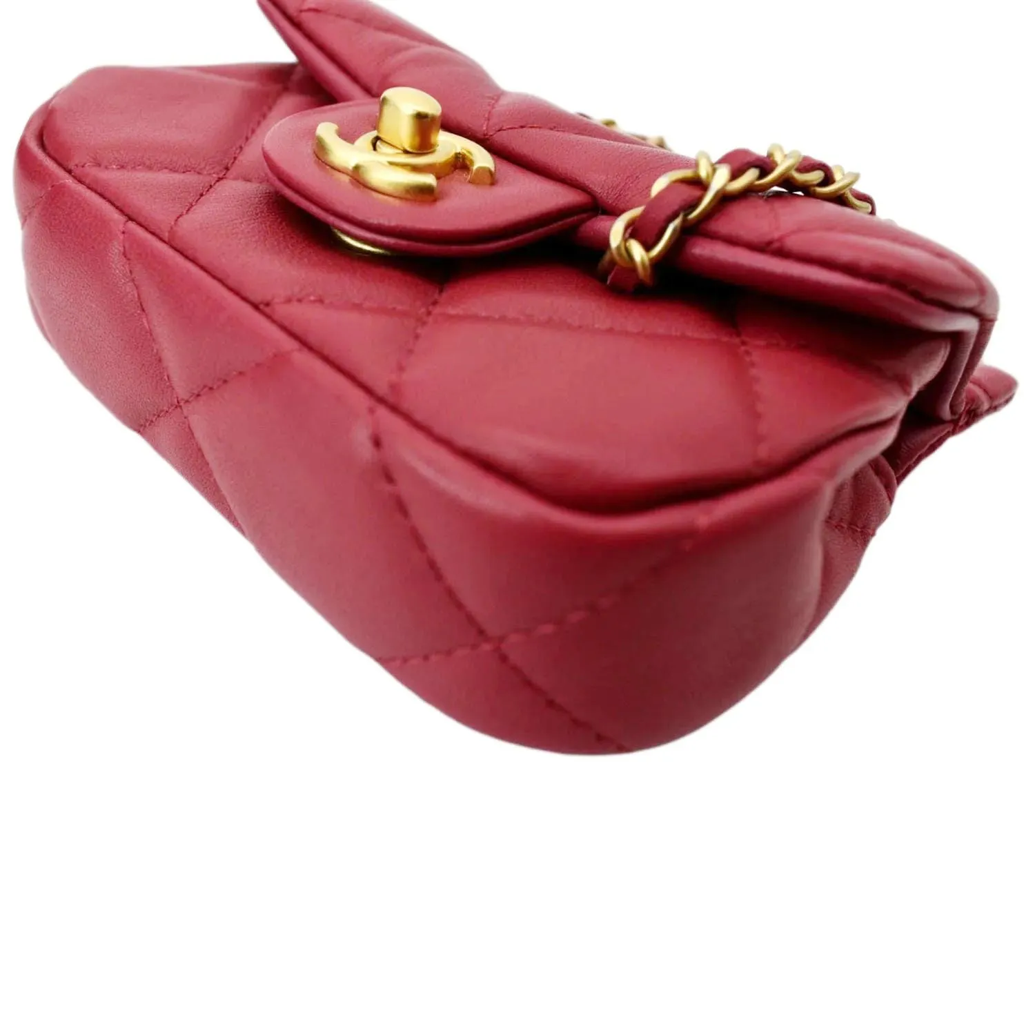 CL Women Top Handle Flap Card Holder Quilted Leather Chain Shoulder Bag Red