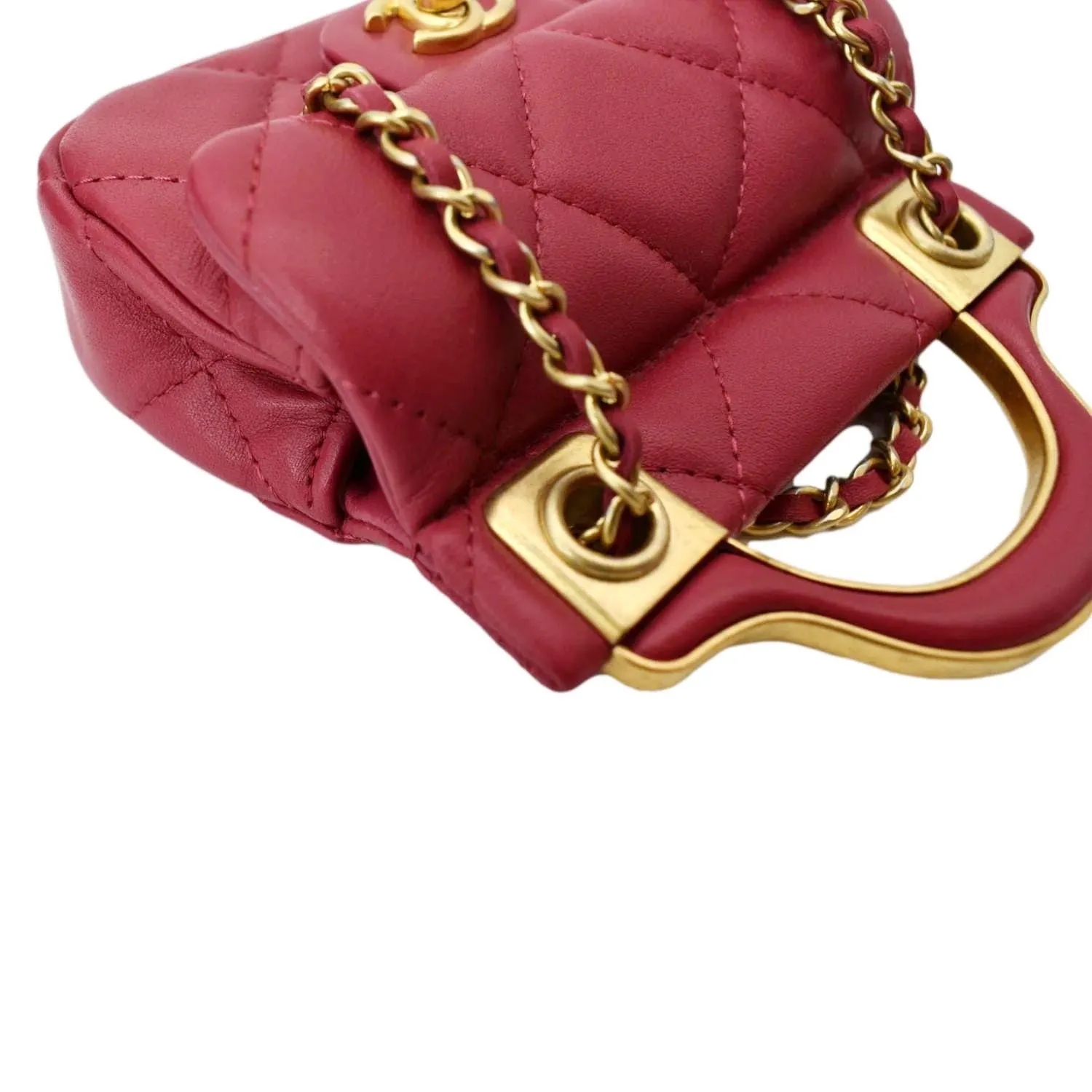 CL Women Top Handle Flap Card Holder Quilted Leather Chain Shoulder Bag Red