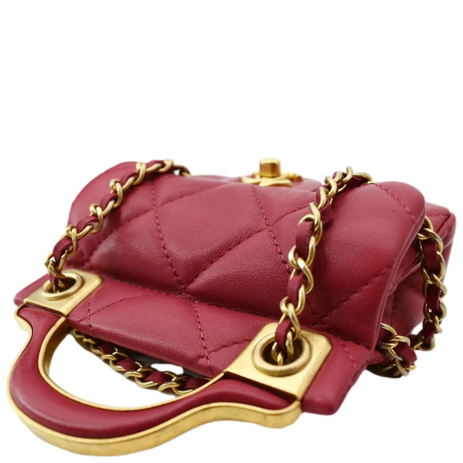 CL Women Top Handle Flap Card Holder Quilted Leather Chain Shoulder Bag Red