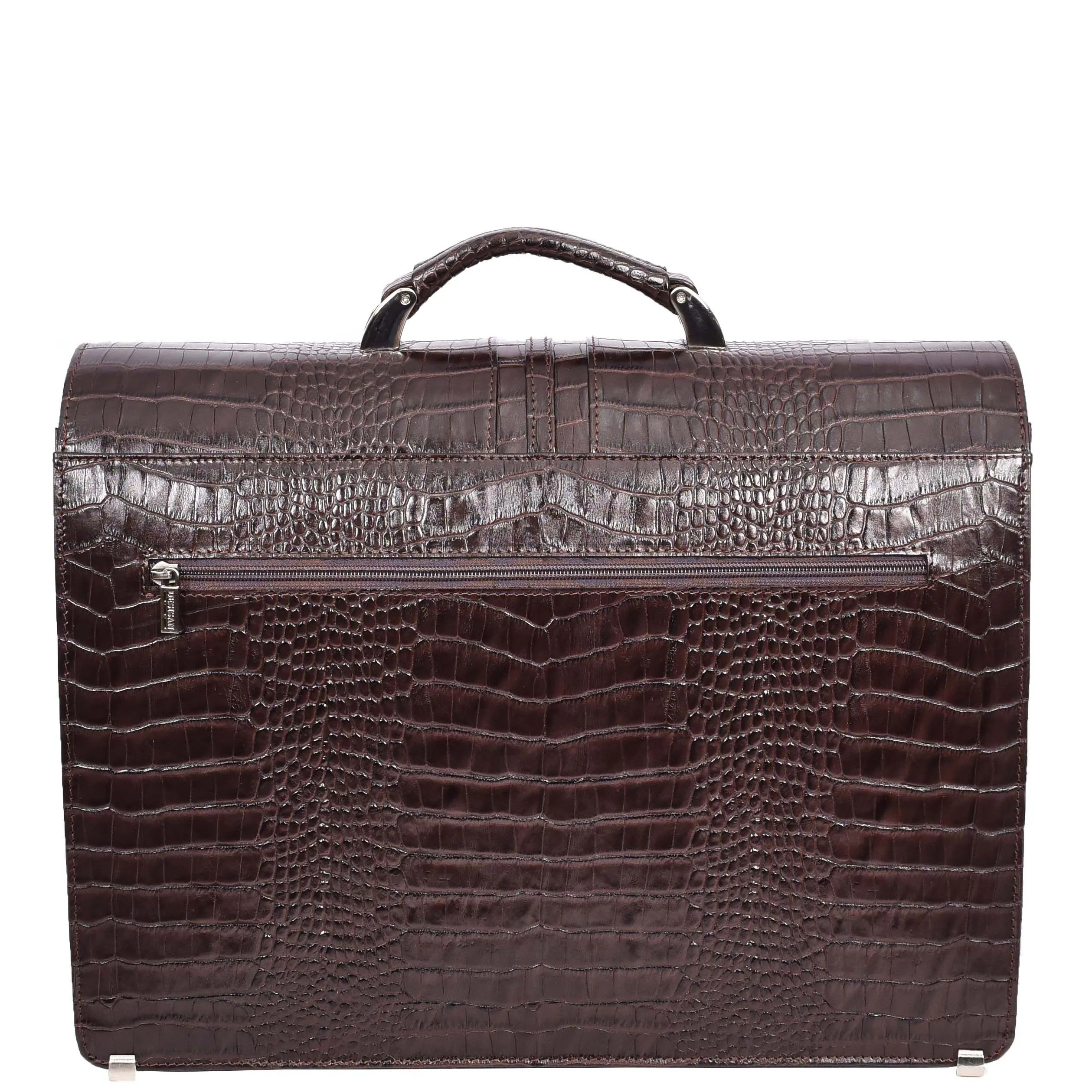 Croc-Print Mens Leather Briefcase Expandable Business Office Satchel Bag A317 Brown