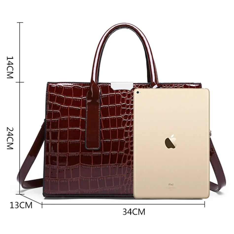 Exquisite CrocLuxe Leather Crossbody Tote Bag