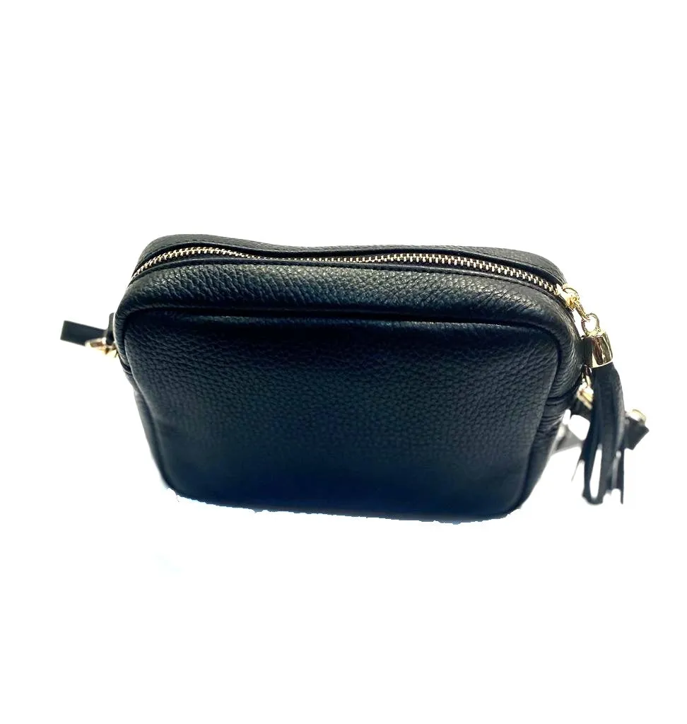 Genuine Black Small Leather Crossover Shoulder Bag