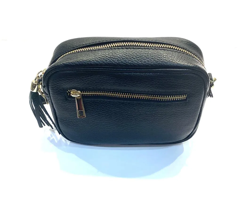 Genuine Black Small Leather Crossover Shoulder Bag