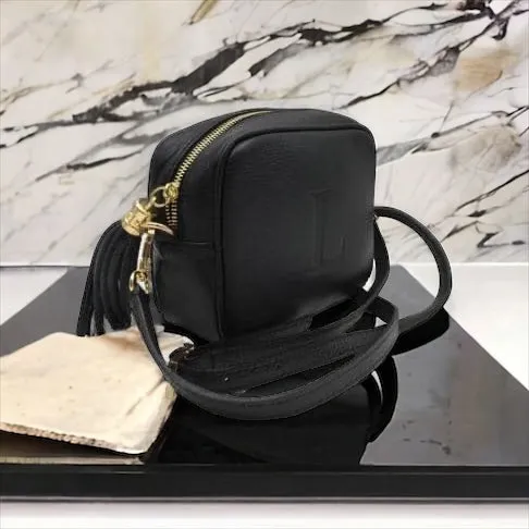 Genuine Black Small Leather Crossover Shoulder Bag