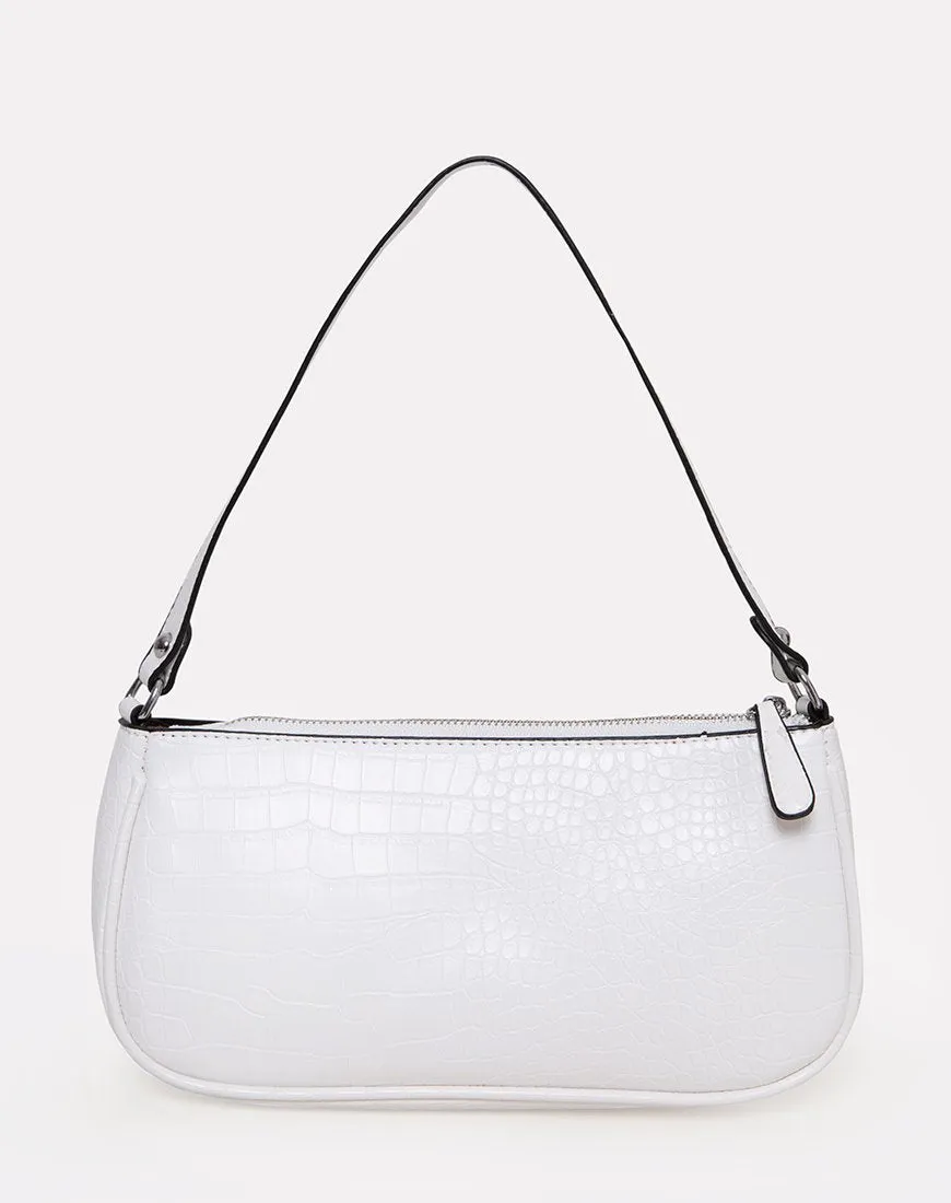 Gigi Shoulder Bag in Croc White