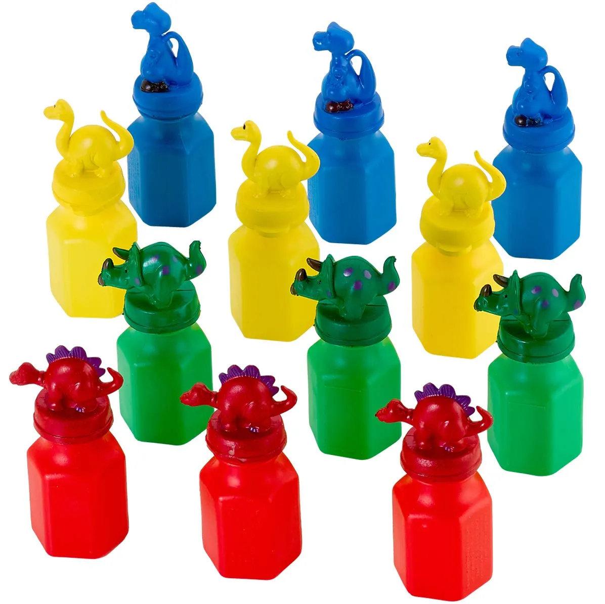 Kicko Dinosaur Bubble Bottles - 12 Pack - for Boys, Girls, Parties, and Birthdays (Colors