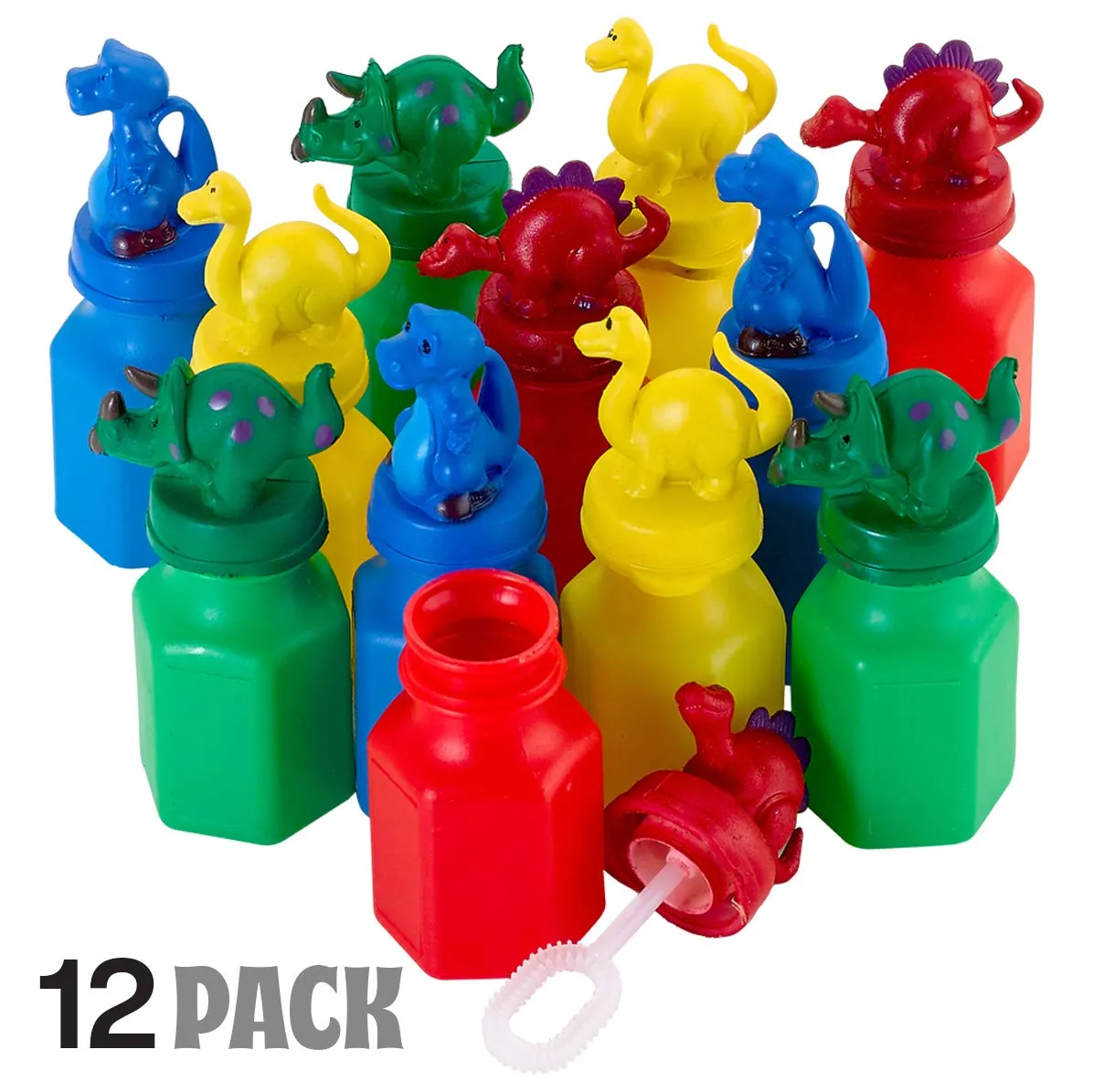 Kicko Dinosaur Bubble Bottles - 12 Pack - for Boys, Girls, Parties, and Birthdays (Colors