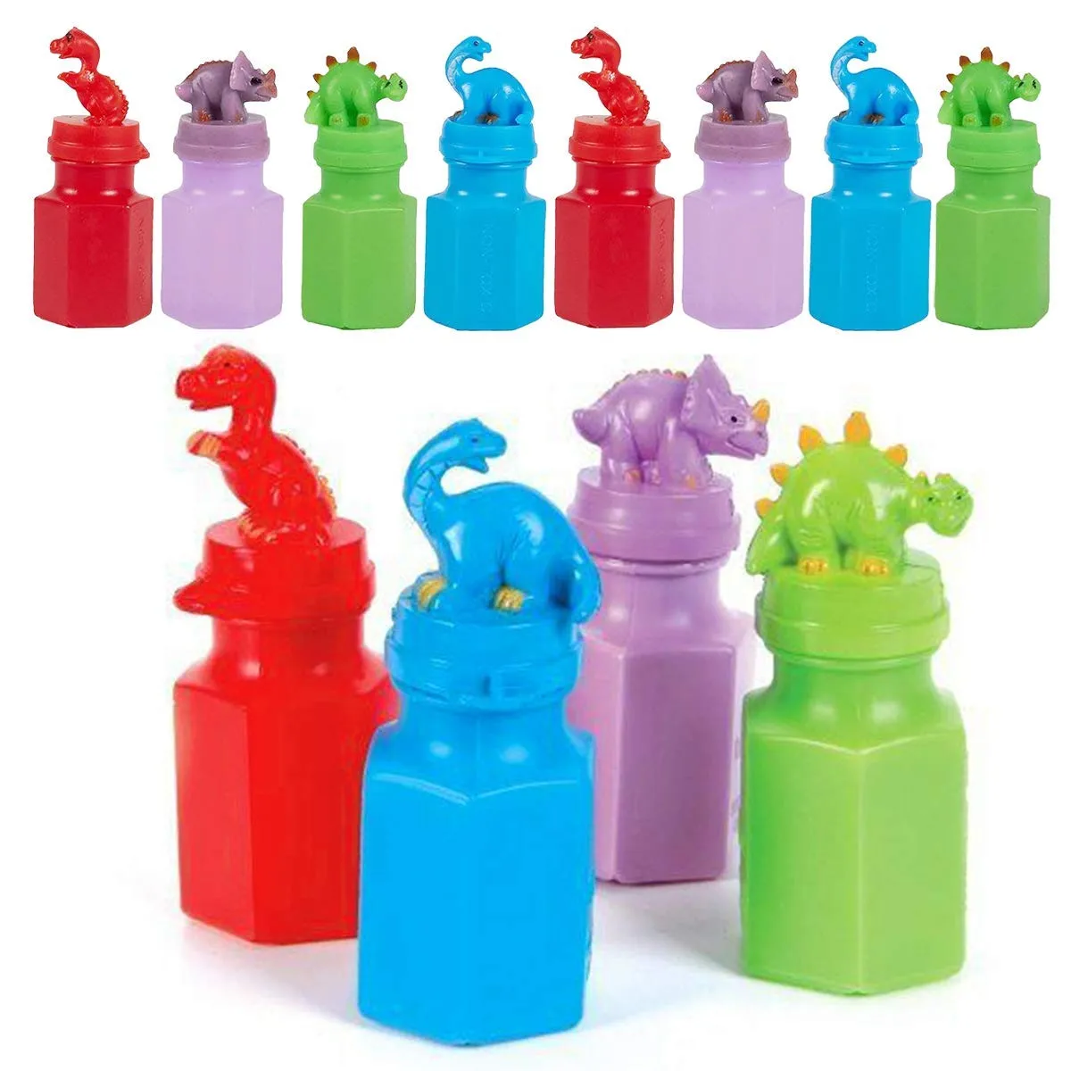 Kicko Dinosaur Bubble Bottles - 12 Pack - for Boys, Girls, Parties, and Birthdays (Colors