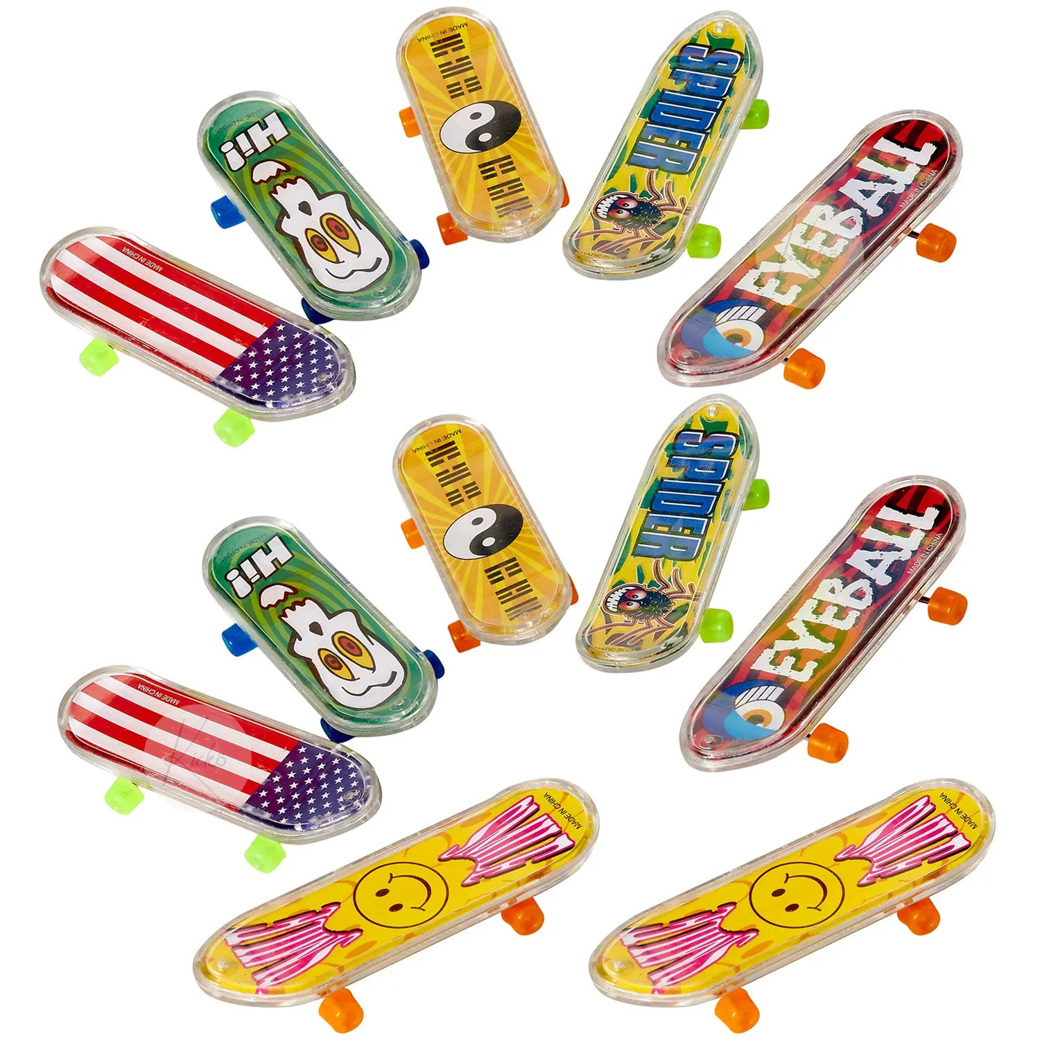 Kicko Finger Skateboards - 12 Pack - 3.75 Inches Assorted Cool Colors and Designs - Finger