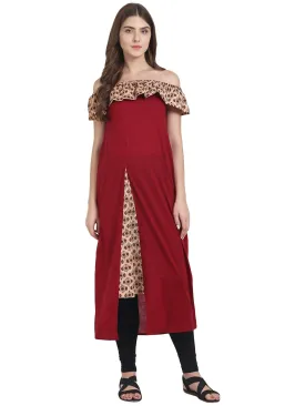 Maroon Shoulder Cotton Kurta