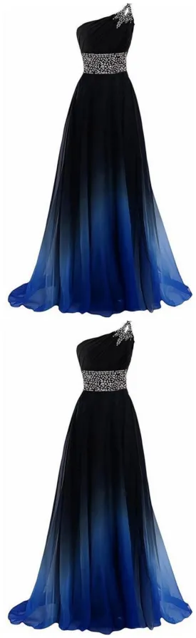 New Arrival One Shoulder Beaded Long Prom Dress Custom Made Women Party Gowns