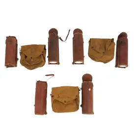 Original RARE U.S. WWII M4 Gas Mask Pouch and Canister Carrier Lot for Horse Gas Masks - (3) Carriers (6) Canister Carrier Pouches