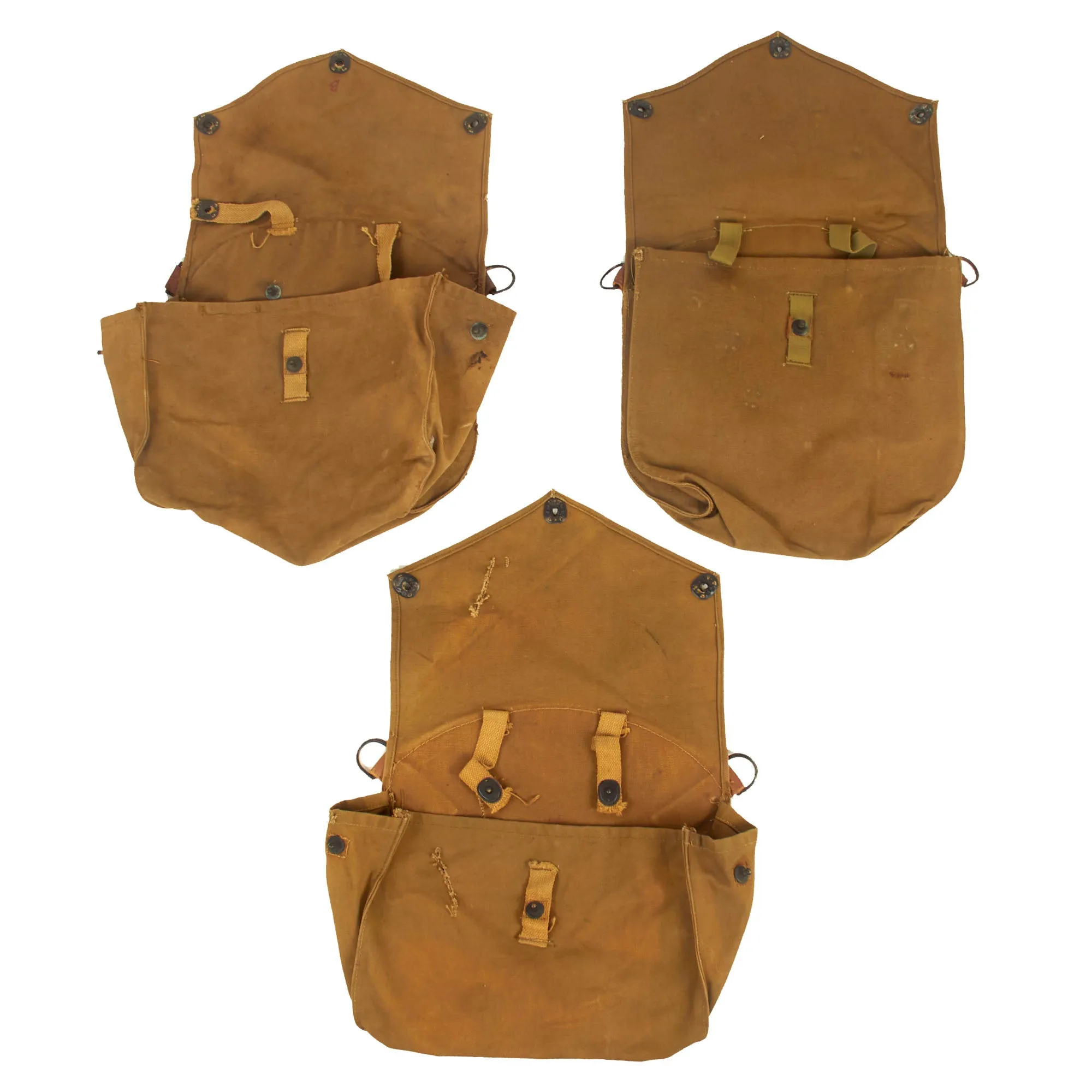 Original RARE U.S. WWII M4 Gas Mask Pouch and Canister Carrier Lot for Horse Gas Masks - (3) Carriers (6) Canister Carrier Pouches