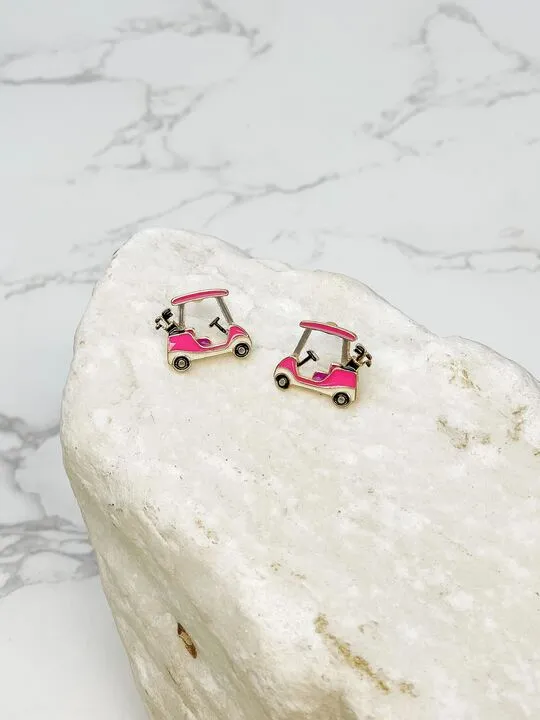 Pink Golf Cart Signature Enamel Studs by Prep Obsessed