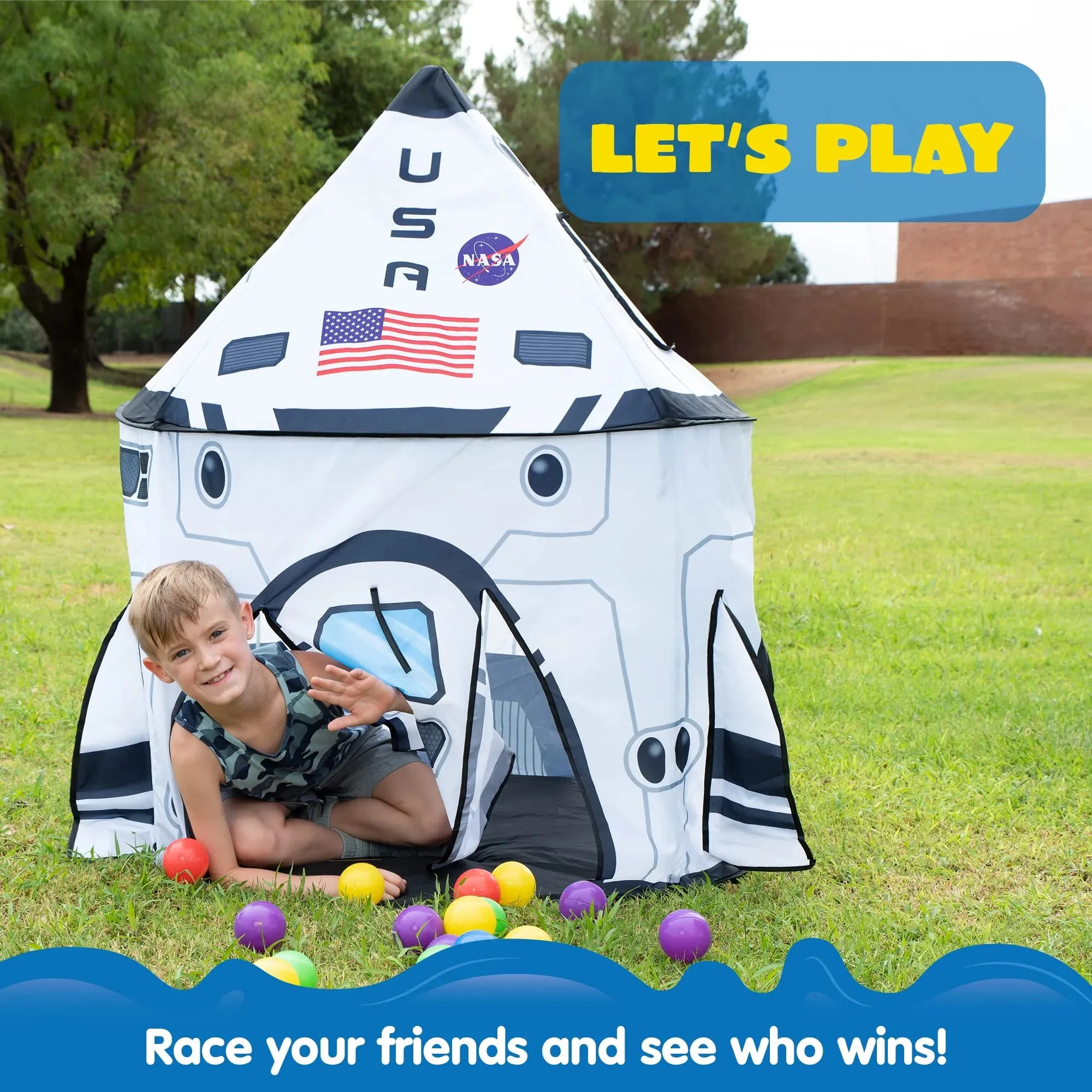 Rocket Ship Play Tents Set for Child, Pop up Playhouse with Tunnel, Kids Pretend Play