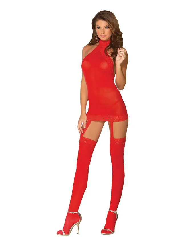 Sheer Garter Dress Red One Size