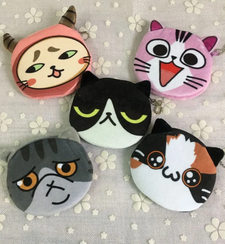 Sweet 3D Kitty Coin Bags , 5Designs, Plush Cats Gift Coin BAG Wallet Pouch Case , Little Key Chain Coin Pouch