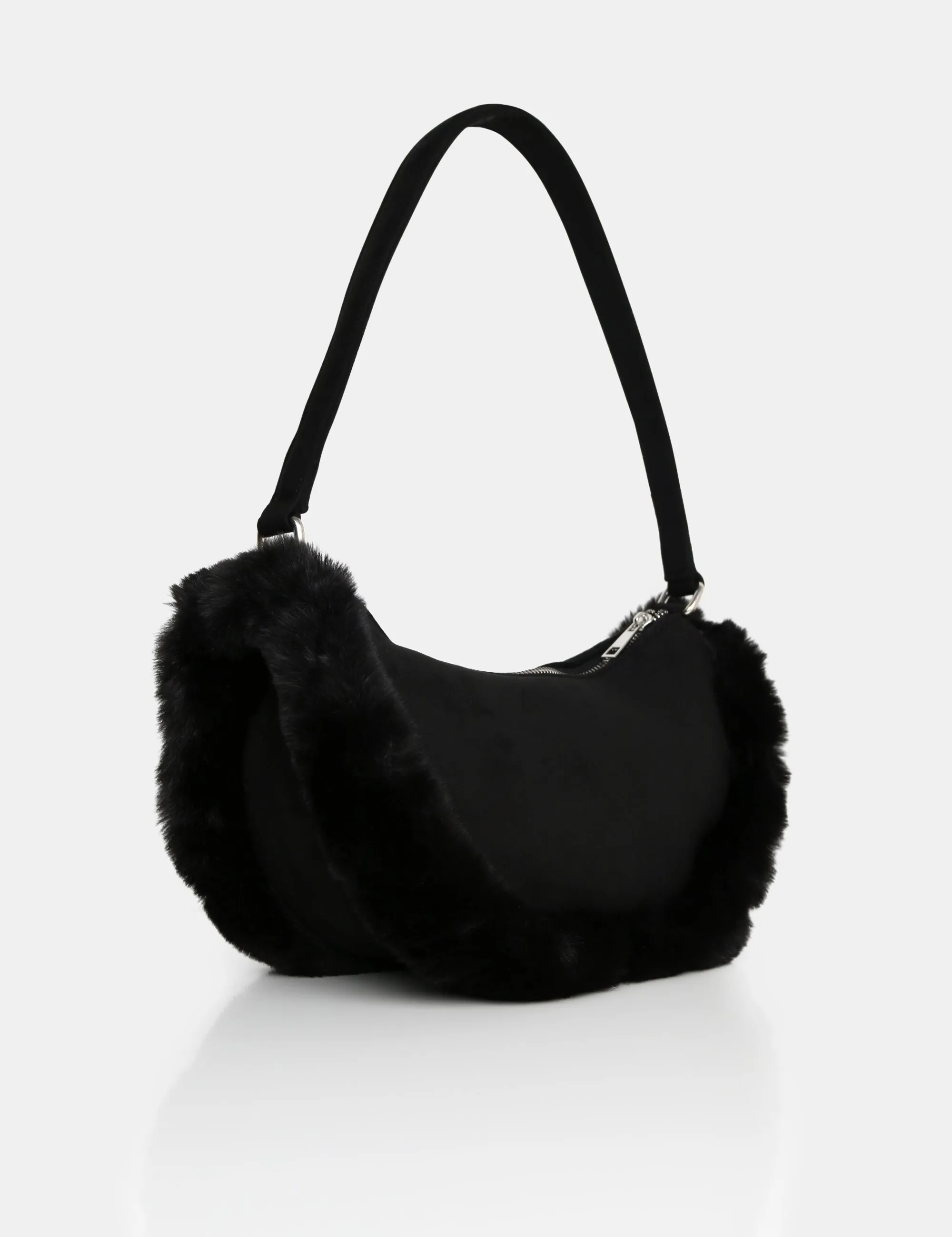 The Kinley Black Suede Faux Fur Shoulder Bag