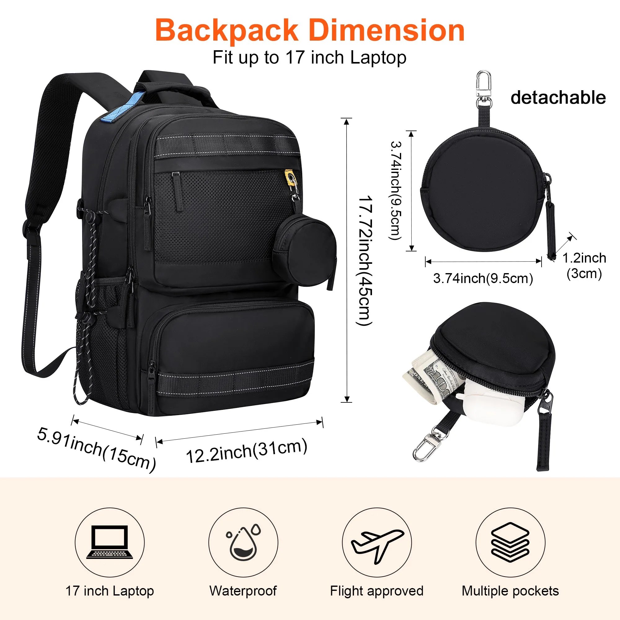 Travel Laptop Backpack for Women and Men Small Carry on Daypack