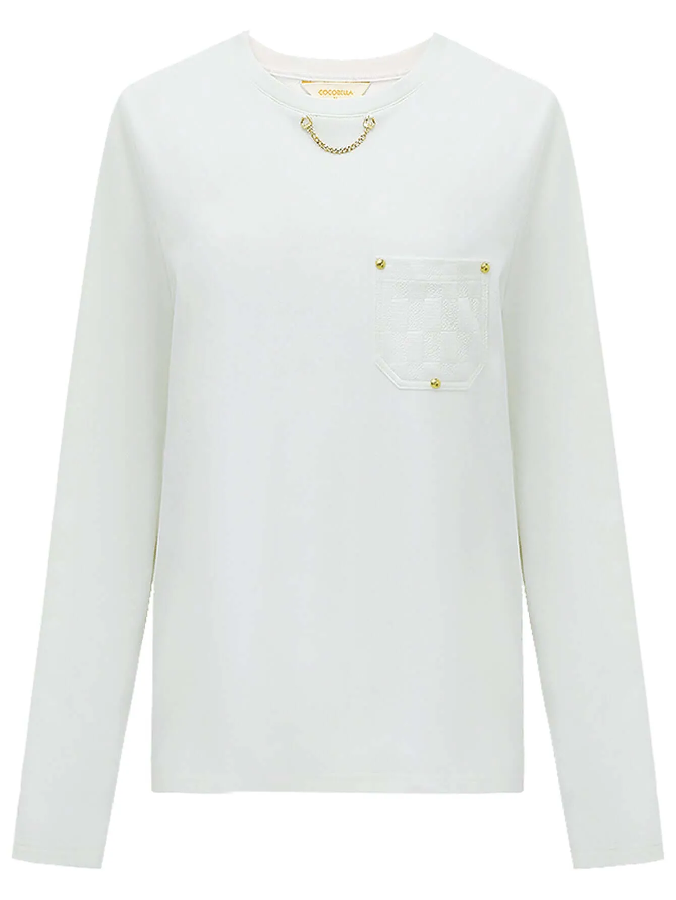 White Long Sleeved Tee with Neck Chain