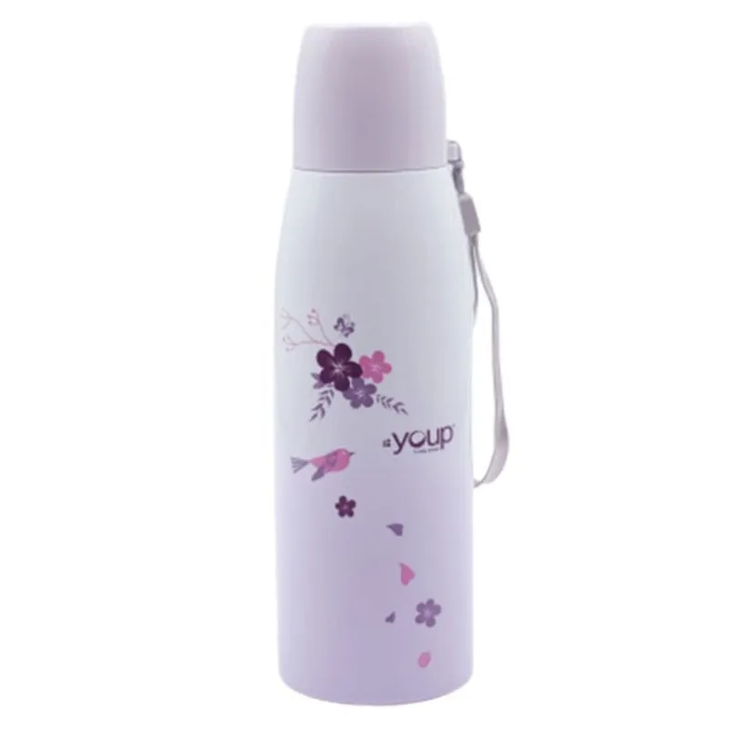 Youp Thermosteel Insulated Mauve Color Water Bottle with cup cap - 500 ml