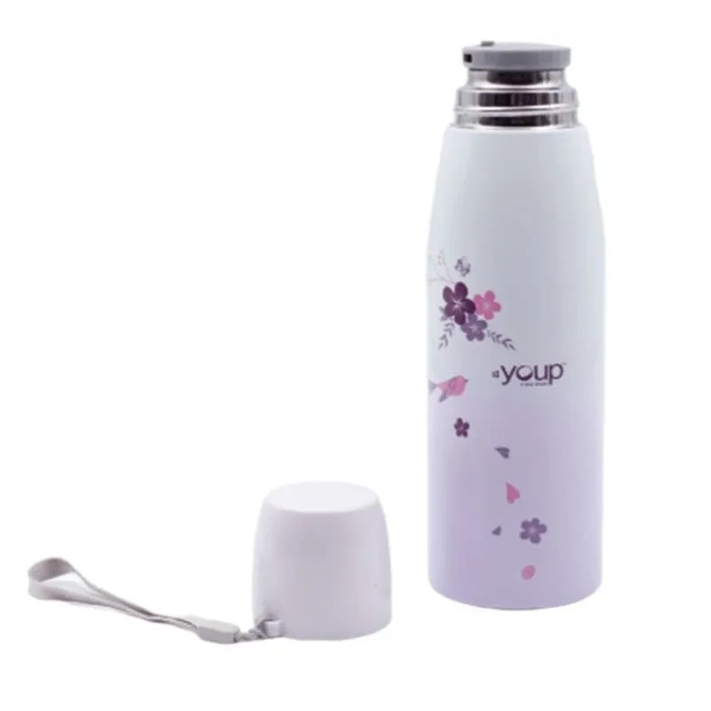 Youp Thermosteel Insulated Mauve Color Water Bottle with cup cap - 500 ml